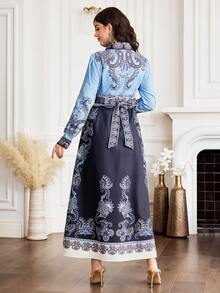 Al Najma 女士印花长袖优雅衬衫裙 - 彩色 - 查看 3