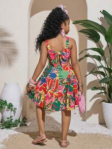 SHEIN Tween Girl Ditsy Floral Casual Sleeveless Dress - Multicolor - View 2