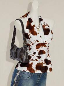 Attitoon 露背吊带深V领收腰A字西部奶牛印花吊带衫，适合外出、音乐节、海滩、派对、生日、度假、Y2K风格。 - 彩色 - 查看 5