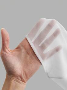 SHEIN Clasi Plus Size Solid Color Deep V-Neck Tie Front Casual Cropped Shirt - White - View 4