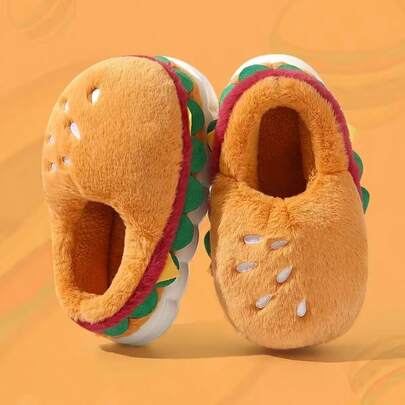 Cute Plush Burger Slippers Soft, Cozy and Fun Hamburger House Shoes