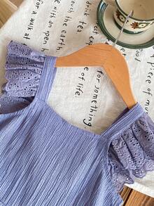 Emery Rose Kids Emery Rose Kids 年轻女孩夏季休闲海滩度假纯色纹理面料褶皱袖口露背蝴蝶结装饰及踝连体裤 - 彩色 - 查看 5