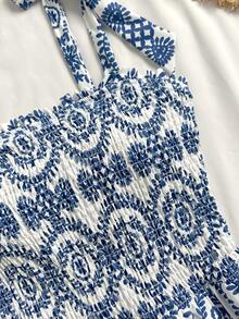 Elamini Women's 2-Piece Paisley & Floral Random Print Ruched Tankini Top & Hipster Bottom Swimsuit Set - Blue and White - View 5