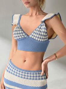 SHEIN Cottnline Women Top And Skirt Openwork Sweater Cover Up Set - Baby Blue - View 7
