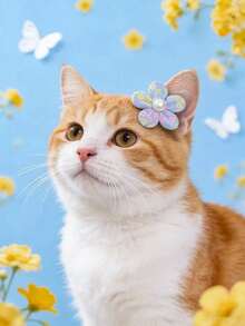 PETSIN 1 件装宠物珍珠花朵发夹；宠物卡通发夹；猫咪发夹；狗狗发夹；宠物配件；宠物用品。 - 彩色 - 查看 20