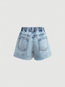 Girlism Váy quần denim wash kiểu Y2K cạp lệch, màu wash nhạt Y2K dành cho bé gái tuổi teen, phong cách boho mùa hè, đi biển, dự tiệc hòa nhạc, lễ hội âm nhạc, ngày Valentine. - Rửa nhẹ - Xem 2
