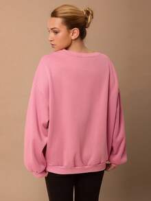 SURIMA 休闲简约印花圆领长袖加厚宽松女式卫衣 - 粉色 - 查看 4