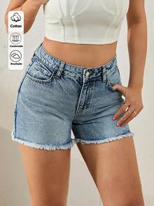 SHEIN Cottnline Damen Denim Shorts - Mittele Waschung - Übersicht 4