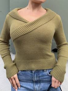 Bethéva 女式街头服饰纯色修身休闲街头风格长袖毛衣上衣 - 綠色 - 查看 3