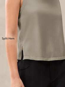 OutZeal 女士运动背心 日常健身服 柔软莫代尔混纺弹力弧形下摆 - 卡其色 - 查看 4