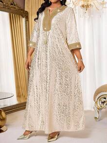 SHEIN Lady Đầm dự tiệc cỡ lớn sang trọng in họa tiết lá vàng. - Nhiều màu - Xem 7