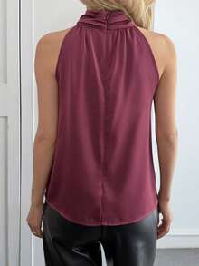 DAZY Elegant High Neck Sleeveless Loose Red Women Tank Top - Purple - View 5