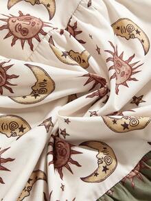 ROMWE Hippie 女款太陽面孔印花掛脖上衣與裙子休閒套裝 - 彩色 - 查看 7