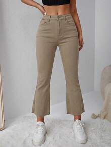 Rivivi High Waist Flare Leg Jeans With Slant Pockets, Casual - Brown - View 5