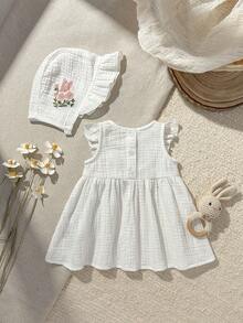 Loomiva Newborn Baby Girl Floral Print Square Neck Ruffle Trim Waist Dress,Kids - Multicolor - View 4