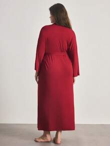 Ocili Bata larga de manga larga cómoda y suave de talla grande y estilo minimalista - Burdeos - Ver 3