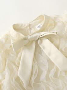 年轻女孩宽松优雅圆领泡泡袖甜美可爱连衣裙 - 杏色 - 查看 4