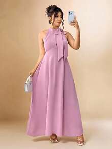 Elenzga Đầm dự tiệc Valentine lãng mạn, thanh lịch dành cho nữ cỡ lớn, có nơ trang trí, kiểu dáng chữ A hở lưng, thích hợp cho khách dự đám cưới. - Hồng - Xem 8