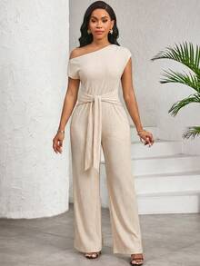 SHEIN Lady Macacão feminino casual de cor sólida com decote halter, manga curta e amarração na cintura. - Rosa - Ver 4