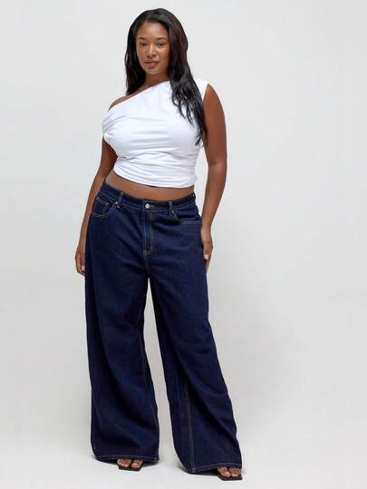 MUSERA Jeans de pierna ancha de talla grande, de uso diario, favorecedores, de denim básico para invierno