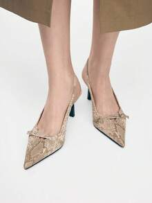 Mnmlis Snake Skin Embossed Metal Buckle Sandals, Pointed Toe Chunky Heel Design, French Retro Niche High-End Shoes - snake pattern - View 1