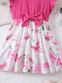 Emery Rose Kids Emery Rose Kids Vestido casual de verano con estampado floral, mangas con volantes y lazo para niña - Rosa Fucsia - Ver 8