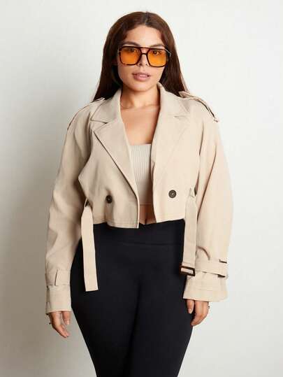 Lupita Cardoza 女式简约束腰休闲卡其色短款风衣，秋季