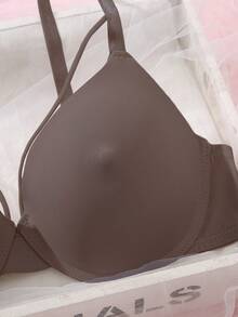 DesireSculpt 1件装女士钢圈文胸，舒适无缝提拉支撑，适合小胸 - 摩卡棕 - 查看 3