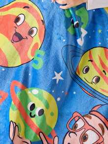 Blippi X SHEIN 1件星球图案法兰绒午餐休息垫，内置枕头和毯子，易于收纳，超柔软材质，可机洗，适合学校和露营休息时使用。 - 藍色 - 查看 4