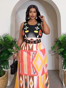 Veslaya 2026 New Spring/Summer Plus Size Women Tropical Rainforest Print Sleeveless A-Line Maxi Dress, Suitable For Beach, Party, Date - Multicolor - View 7