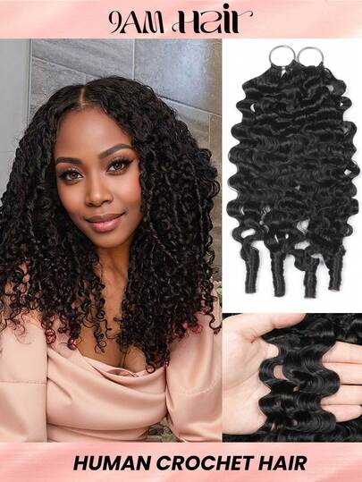 Boho Braids Human Crochet Hair In 100% Remy Human Hair Burmese Curly Feather Line Boho Crochet Braids Human Hair Salon Silky Seamless Invisible For Thin Hair Woman Micro Pre Looped Crochet Human Hair Extensions