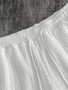 Mainfolk Men's White Short Sleeve Polo Collar Knitted Casual Co-Ords With Drawstring Track Shorts And Pockets - White - View 7