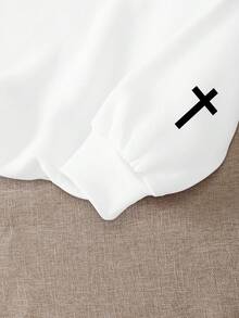 Lalippa 女士标语印花圆领宽松休闲套头卫衣 - 白色 - 查看 3