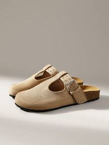 Solecia 女士休闲搭扣圆头平底鞋，春秋季 - 杏色 - 查看 2