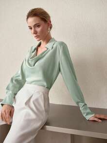 MOTF PREMIUM SWING COLLAR LONG SLEEVE POPLIN SHIRT - Green - View 5