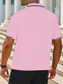 Manfinity Homme 男士休闲纽扣半开襟 Polo 衫 男士夏季纯色 Polo 衫 男士 Polo 衫 翻领男士休闲 Polo 衫 - 粉色 - 查看 2