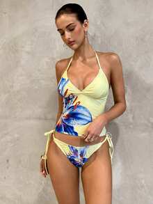 Swim Glamine Summer Sweet Cherry Plaid Bikini Set - Pale Yellow - View 3