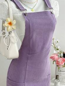 Flirla Damen einfarbiges Lässig Trägerkleid mit Tasche - Violett - Übersicht 4