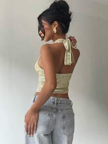 Aloruh Áo kiểu nữ gợi cảm buộc dây sau cổ, đính sequin, thích hợp cho mùa xuân, đi chơi, thanh lịch, gợi cảm, phù hợp đi club, dự tiệc. - Nhiều màu - Xem 10