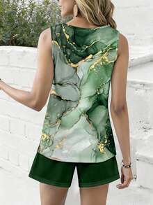 2pcs/Set Women Vintage Casual Marble Pattern Sleeveless Top, Suitable For Leisure And Vacation, Spring/Summer - Multicolor - View 2