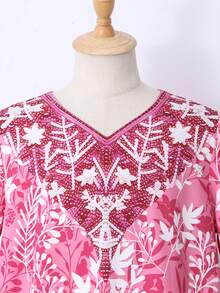 SHEIN 新款碎花连衣裙，适合大女孩——甜美蝴蝶公主长裙，时尚少女服装。V领喇叭袖优雅连衣裙，日常穿着或度假皆宜。 - 彩色 - 查看 6