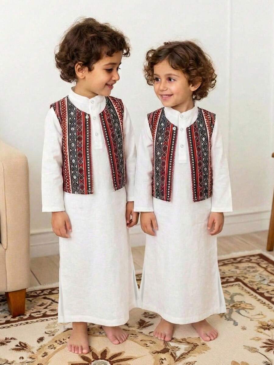 2pcs Tween Boy Casual Cartoon Pattern Vest + Shirt Set, Suitable For Spring/Summer - Multicolor - View 1