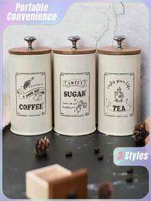 3pcs Bamboo Lid Sealed Coffee Sugar Tea Storage Jar Set 3-Piece Creative Sealed Moisture-Proof Kitchen Sealed Jar Back To School - Multicolor - View 2