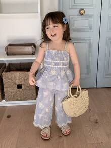 DAZY 2pcs Baby Girls Korean Style Shirt Top And Pants Set - Blue - View 1