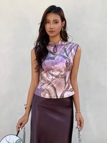EastFlair New Chinese Style Purple Stand-Up Collar Top - Multicolor - View 6