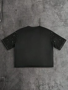 AXEPEAK 男士针织休闲宽松短袖T恤，时尚青春 - 黑色 - 查看 2