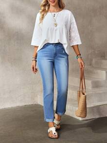 EMERY ROSE Women's Pocket Distressed Skinny Casual Versatile Jeans - Blue - View 9