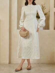 Dazy-Less Spring & Summer Elegant Midi Dress, Waist Cinched Design, Suitable For Dates, Weddings, Parties, Casual Vacations, Commuting - White - View 8