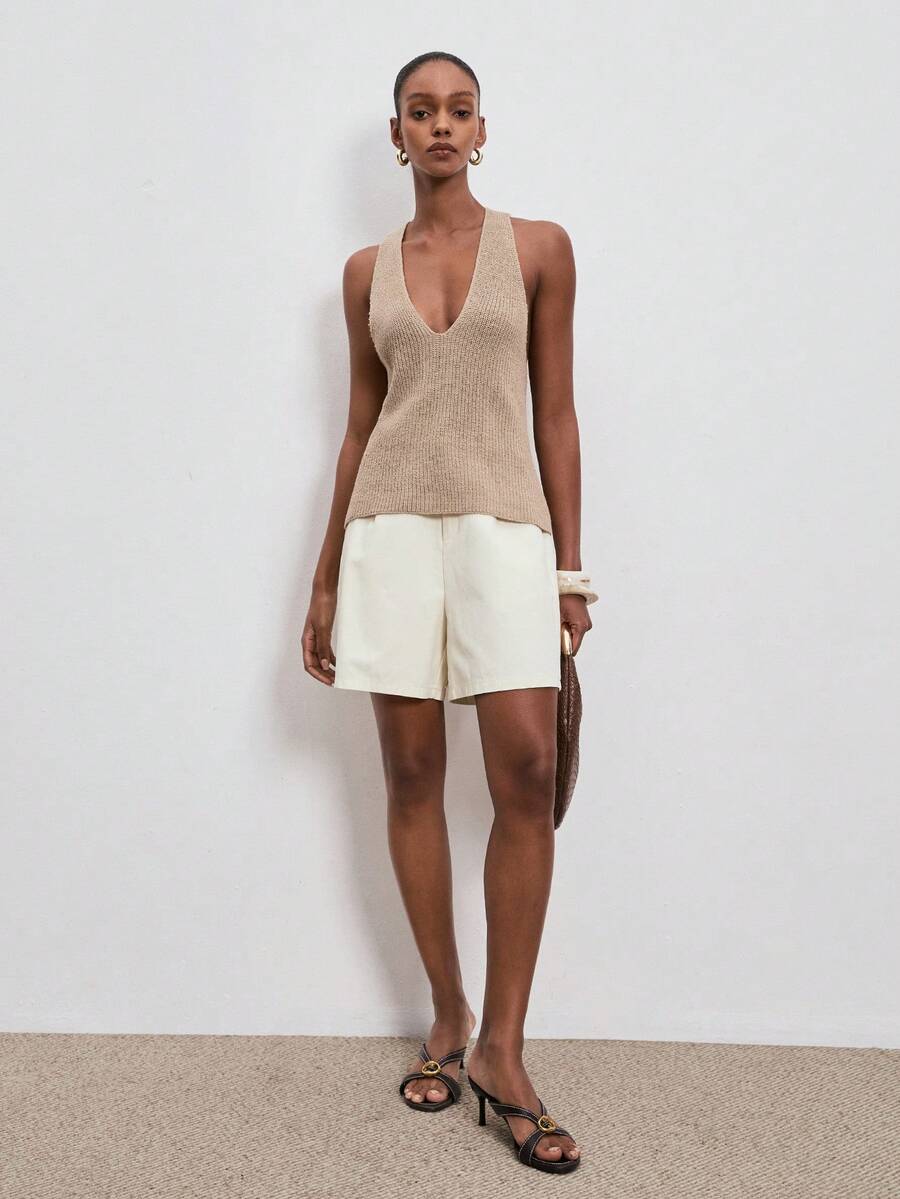 ATUI Studio Women's Casual Knit Top – Soft Breathable Summer Pullover For Beach & Vacation - Khaki - View 1