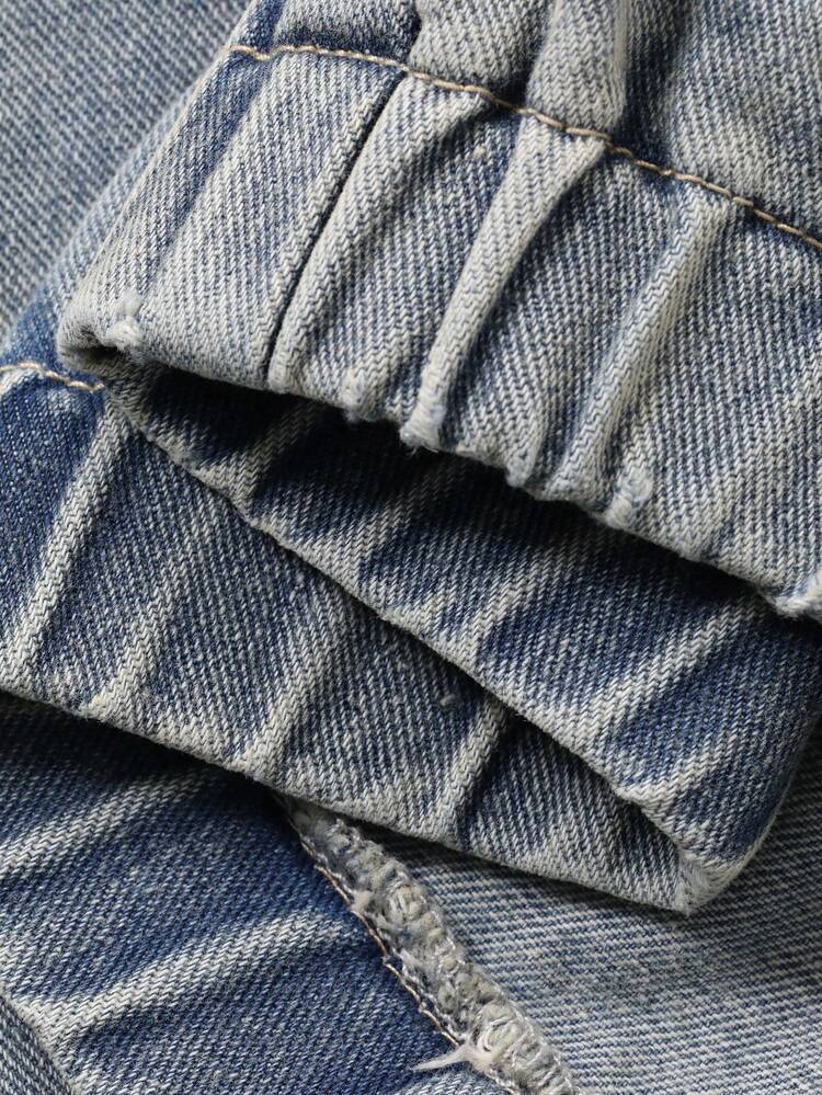 Men's Colorblock Collar Blue Denim Jacket, Suitable For Spring And Autumn